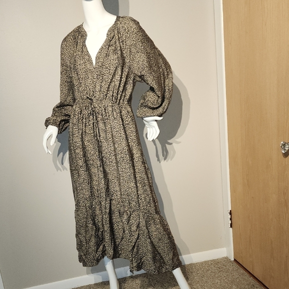 A New Day Brown and Cream Tiered Wrap Dress - Picture 3 of 11